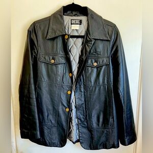 DIESEL Fab Y2K Leather Jacket Buttons Quilted Lining Vintage Size Small
